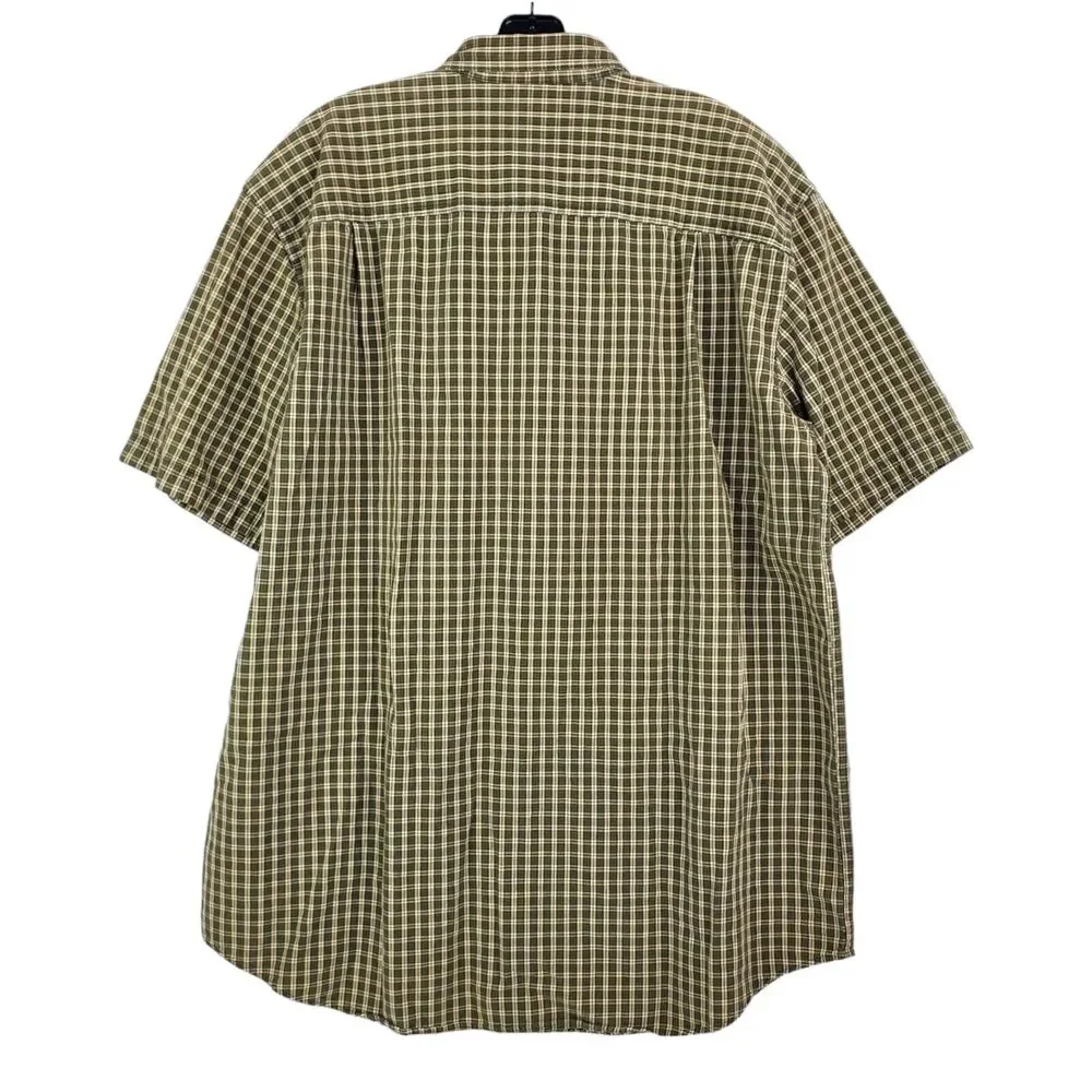 LL BEAN Shirt Mens LT TALL Brown Tartan Plaid Short Sleeve Outdoor Button Up